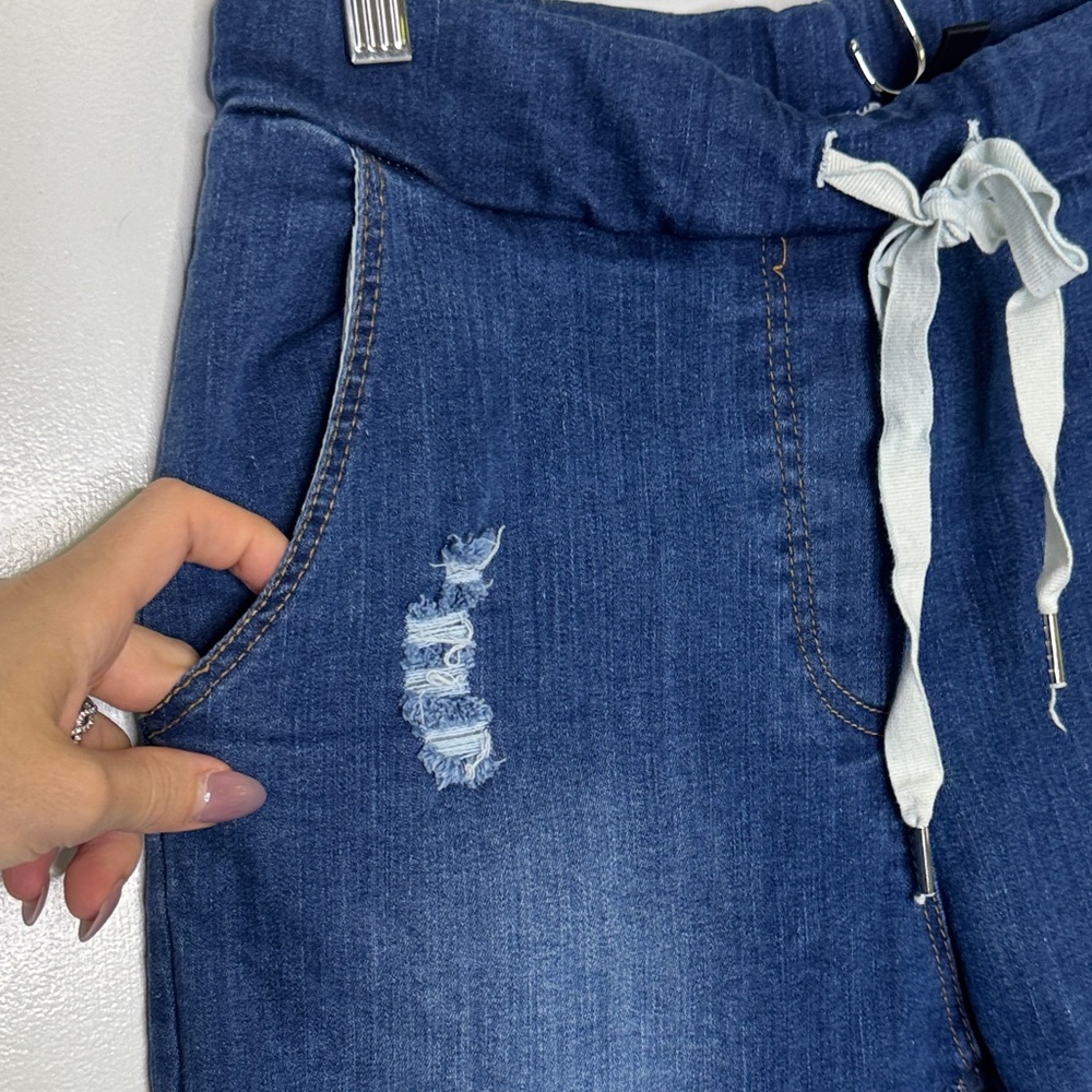Venti6 Made in Italy Distressed Denim Jogger Jeans One Size | Pull-On Raw Hem - Picture 5 of 8